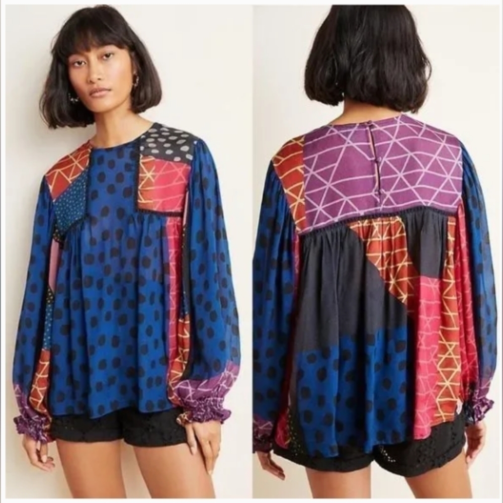 ANTHROPOLOGIE Bl^nk Miranda Blue Peasant Blouse XS